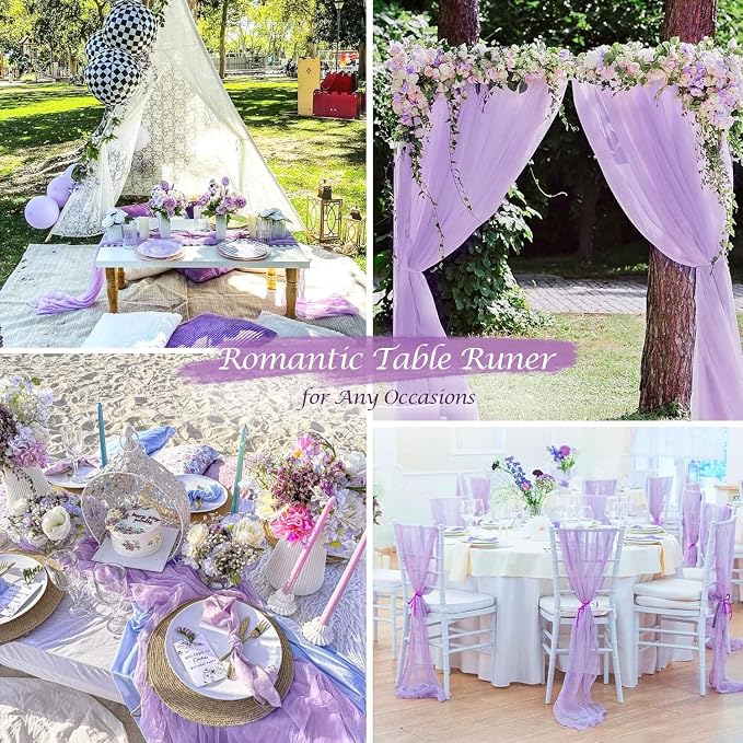 12 Pack Lavender Cheesecloth Table Runner 35x120inch, Boho Gauze Lilac Purple - Image 5