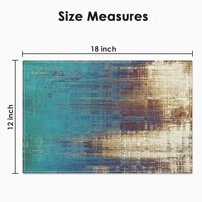 Emvency Farmhouse Placemats Set of 4, 12x18 Inch, Teal and Light Brown | - Image 2