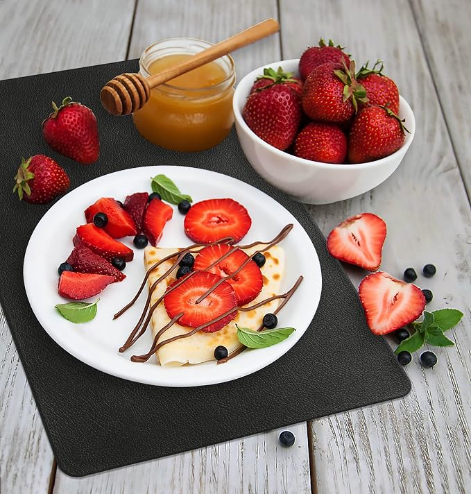 Vinjiasin Placemats Set of 6 Black Leather Place Mats Kitchen Dining Table Mats - Image 4