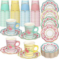 FillTouch 48 Sets Floral Paper Tea Cups and Saucers Disposable Paper Tea Party by FillTouch
