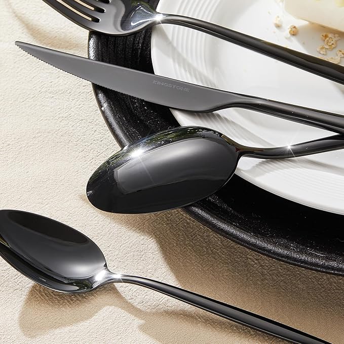 18/10 Silverware Set for 8, 40 Piece Black Stainless Steel Flatware Cutlery | - Image 5