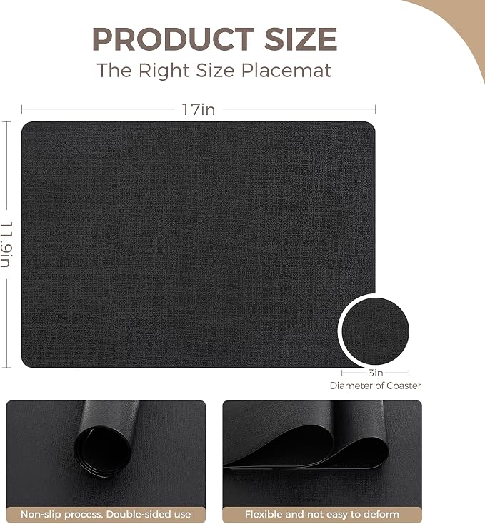 NCUE Vinyl Placemats Set of 12, Heat Resistant, Nonslip Faux Leather Waterproof - Image 4