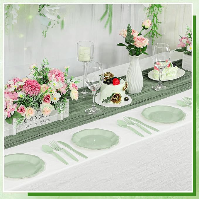 NatNarr 30 Pcs Sage Green Paper Plates, 7 Inch Scalloped Paper Plates | Small - Image 4