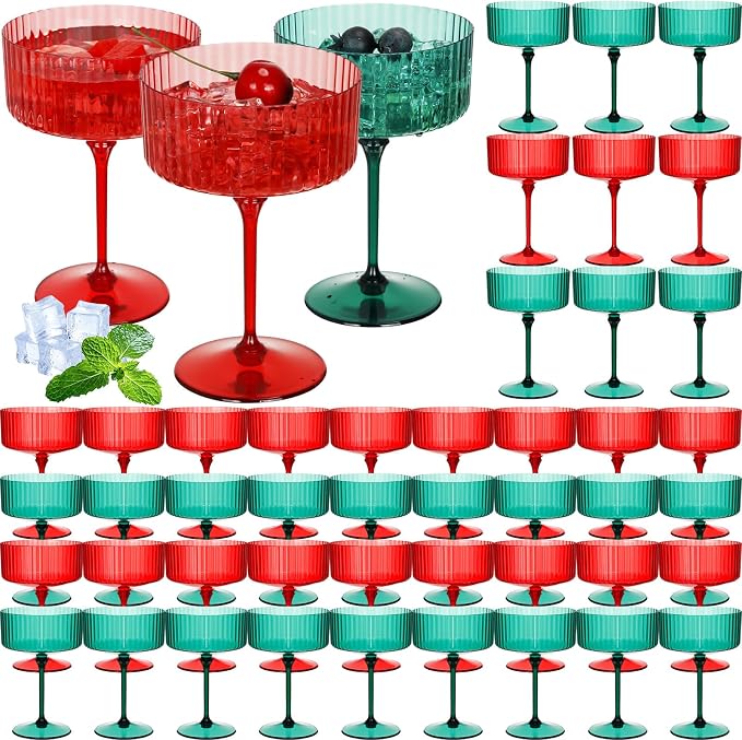 Jingmore 48 Pcs Ribbed Martini Glasses 10 oz Disposable Plastic Vintage Ribbed by Jingmore
