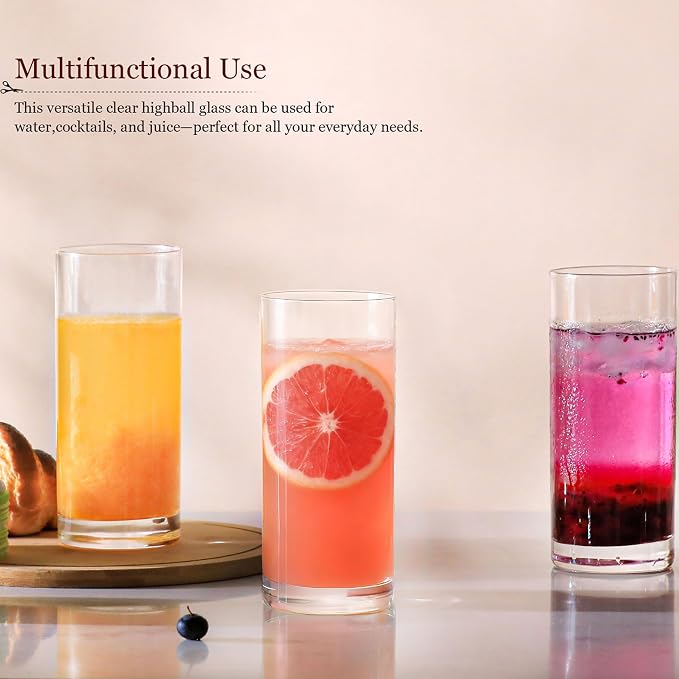 Wlasss Drinking Glasses Set of 8, 16oz Glass Cups, Kitchen Highball Glasses - Image 2