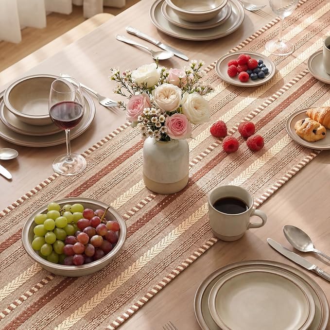 Artoid Mode Caramel Farmhouse Stripe Braided Table Runner 12x60 Inch | Holiday - Image 4