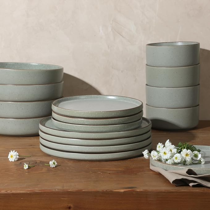 Gibson Elite Gelston Stoneware Matte Reactive Glaze 16 Piece Plates and Bowl - Image 4