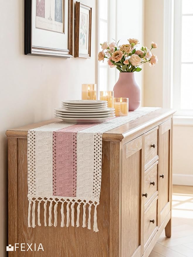 Boho Table Runner for Home Decor 12x72 Pink Fall Farmhouse Decor | 72 Inches - Image 7