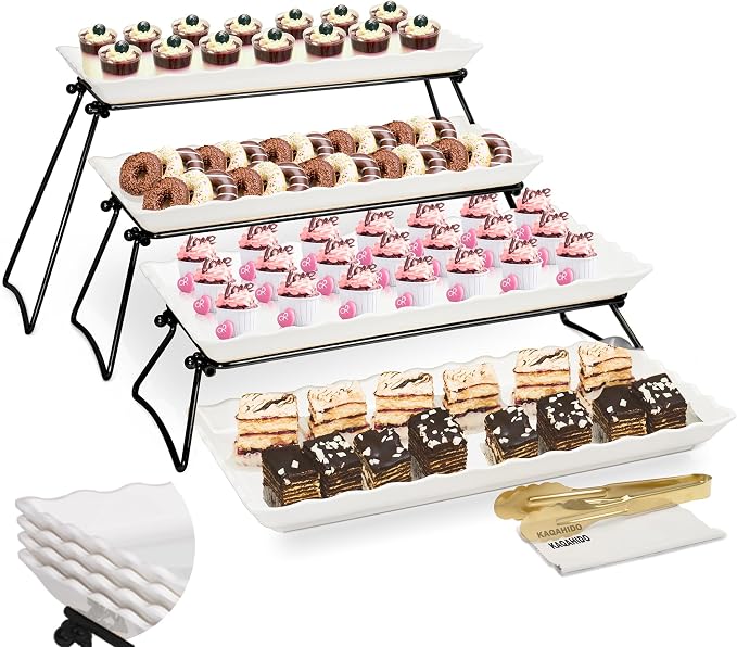 KAQAHIDO Extra Large 4 Tier Serving Tray Set, Tiered Trays Stand by Haveaniceday