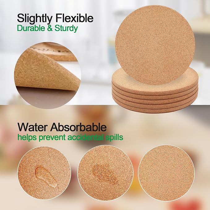 Cork Trivet, 4 Pack High Density Thick Cork Coasters Set - Image 3