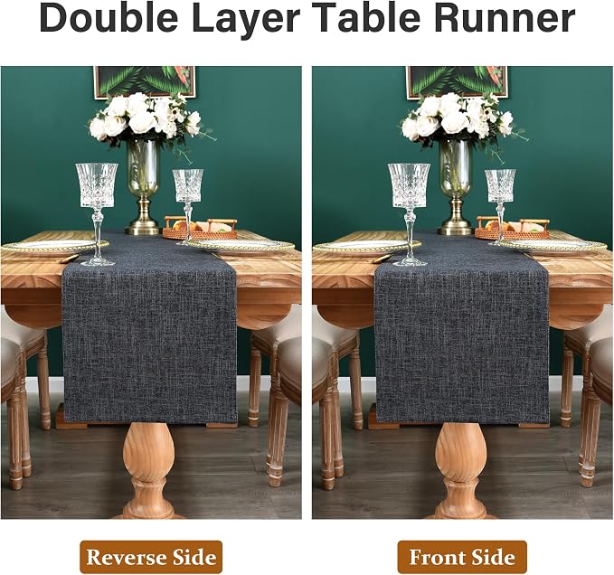 NEWISHER Reversible Double Layer Table Runner Faux Linen Fabric 13x60inch | - Image 5