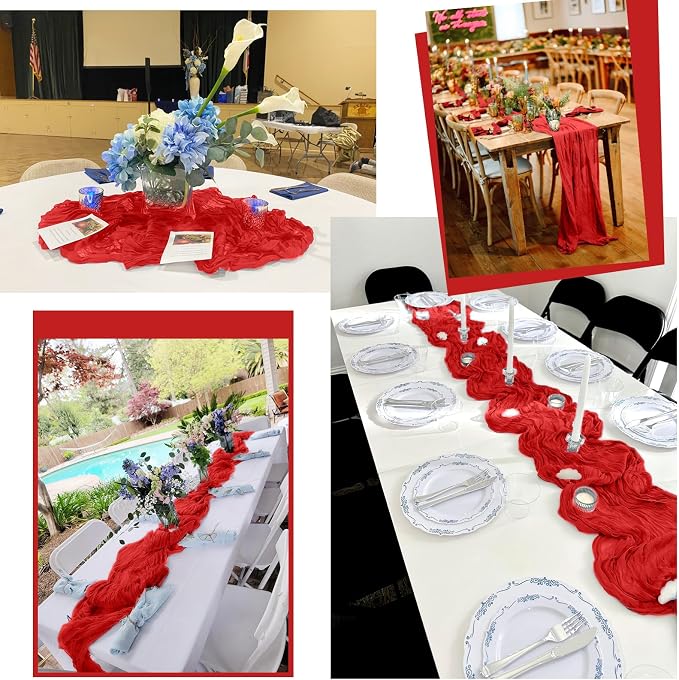 15 Pack Red Table Runner 17 x 108inch Cheesecloth Table Runner Boho Gauze Table - Image 7