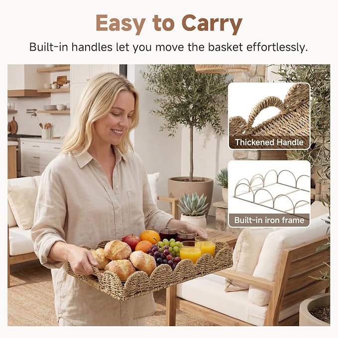 StorageWorks Large Scalloped Edge Serving Tray, Wicker Trays - Image 5