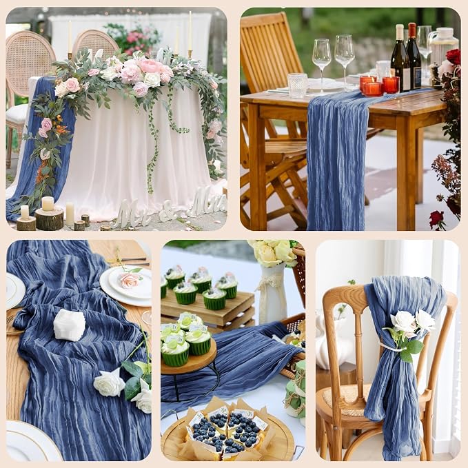 Cheesecloth Table Runner 10FT 2Pcs Blue Boho Gauze Sheer Runners | Cheese Cloth - Image 7