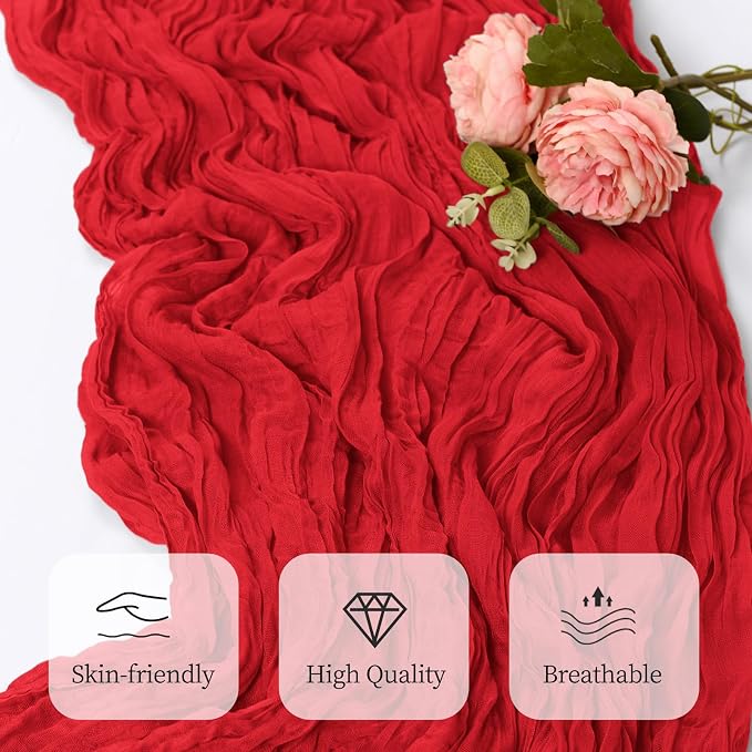 6 Pack Red Cheesecloth Table Runner 17x108 Inch Semi Sheer Boho Gauze Cheese - Image 5