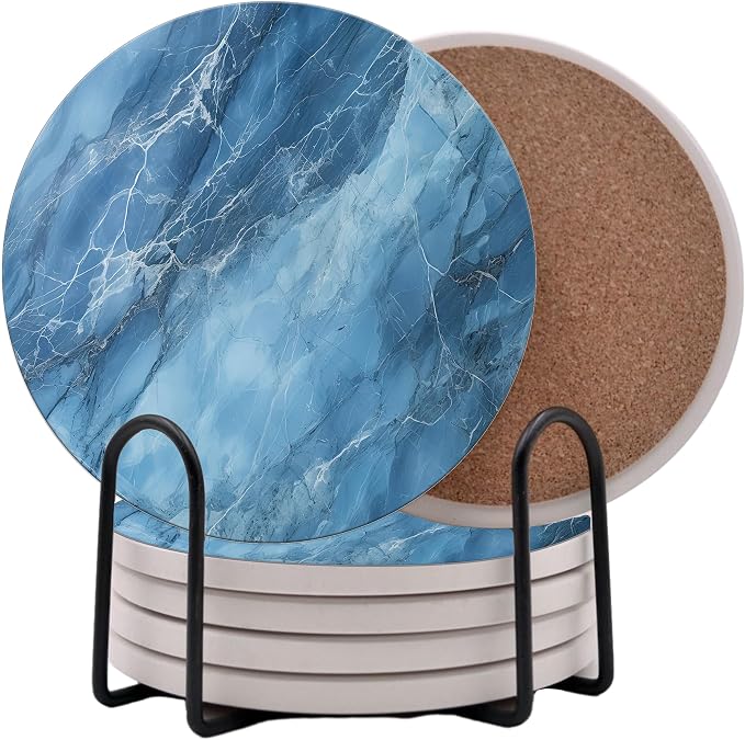Blue Marble Round Coasters Set of 6 by Unknown