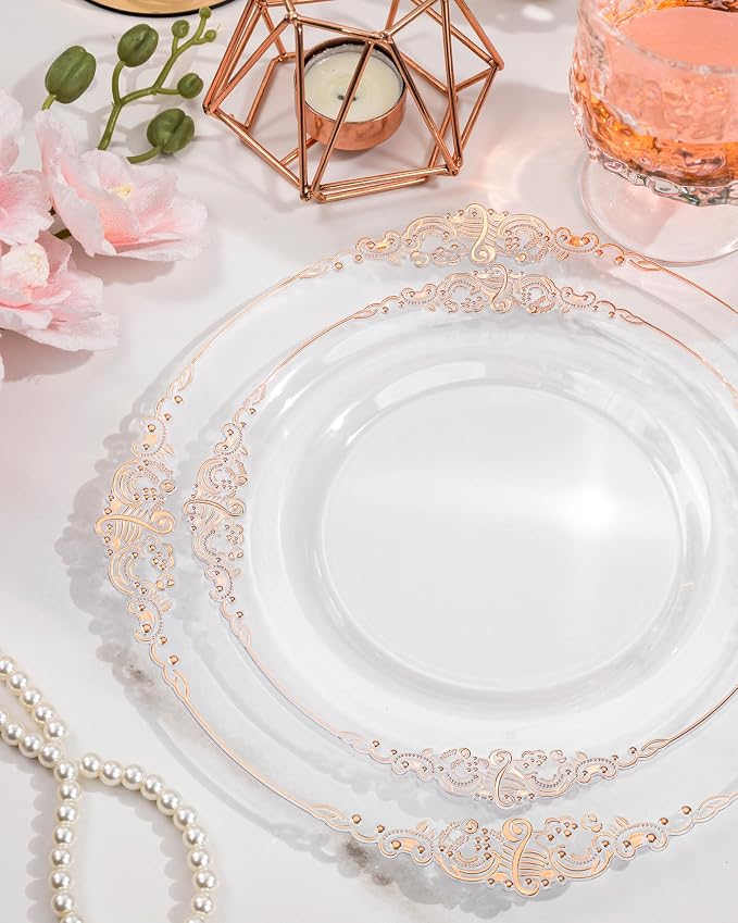 Nervure 350Pcs Rose Gold Plates, Disposable Dinnerware Set - Image 5