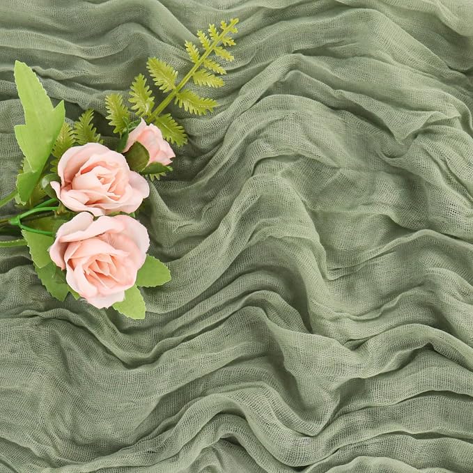 Sage Green 10FT Cheesecloth Table Runner Boho Gauze Fabric Table Runner Rustic - Image 5