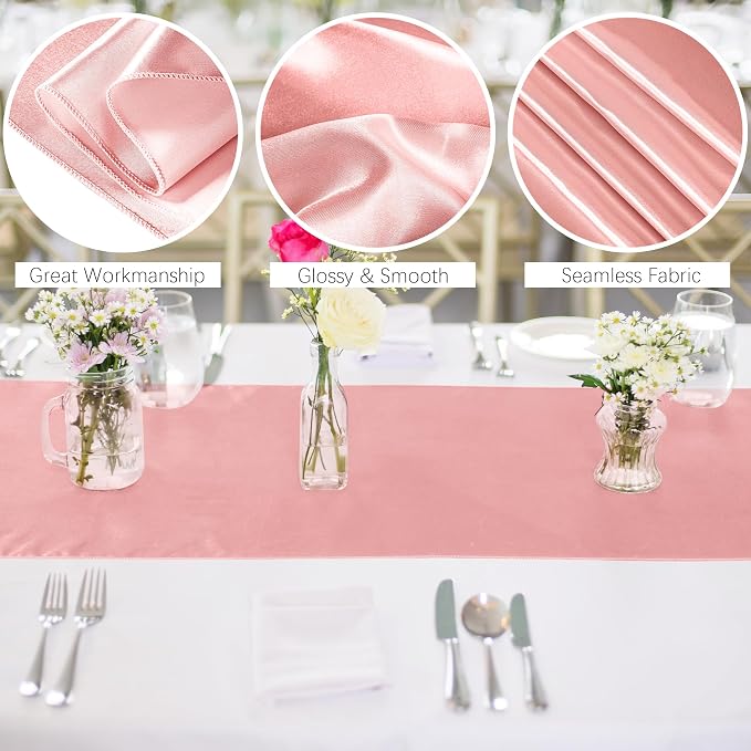 Aneco 12 Pack Satin Table Runner 12 x 108 Inch Rose Gold Long Wedding Satin - Image 3
