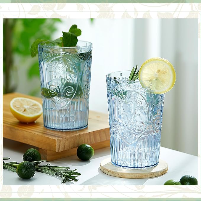 24 Pcs 16 oz Plastic Vintage Drinking Glasses Stemless Ribbed Highball Glasses - Image 4