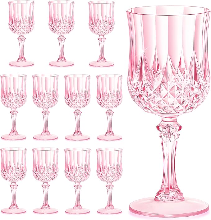 7OZ Plastic Wine Glasses, Reusable Vintage Goblets Unbreakable Drinking Glasses by Unknown