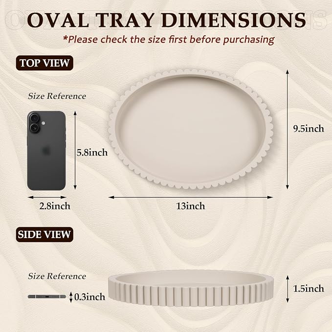 Oval Tray for Coffee Table Decor, Cream Gray | Decorative Tray, Solid Concrete - Image 3