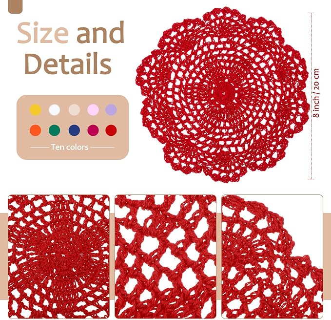 10 Pcs 8 Inch Cute Crochet Doilies Crochet Flower Coasters Handmade Cotton - Image 4