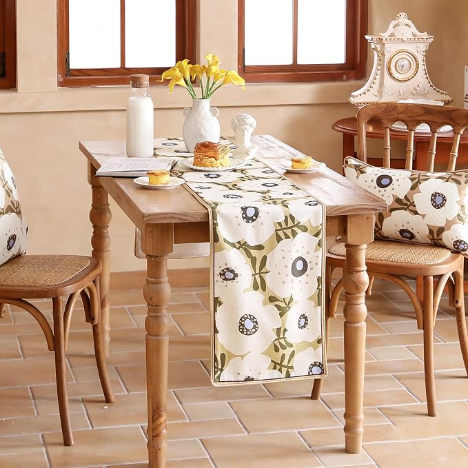 bilin gaier Designer French Linen Small Table Runner, Floral Pattern, Dining - Image 4