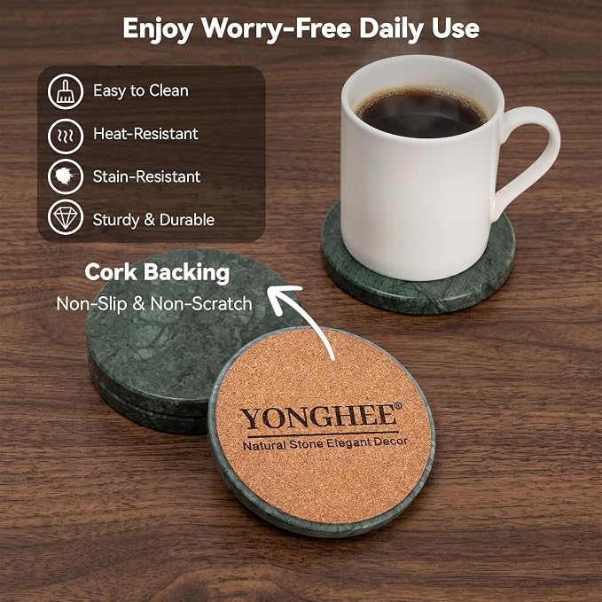 Dark Green Marble Coasters Set of 4, Modern Luxury Drink Coaster - Image 5