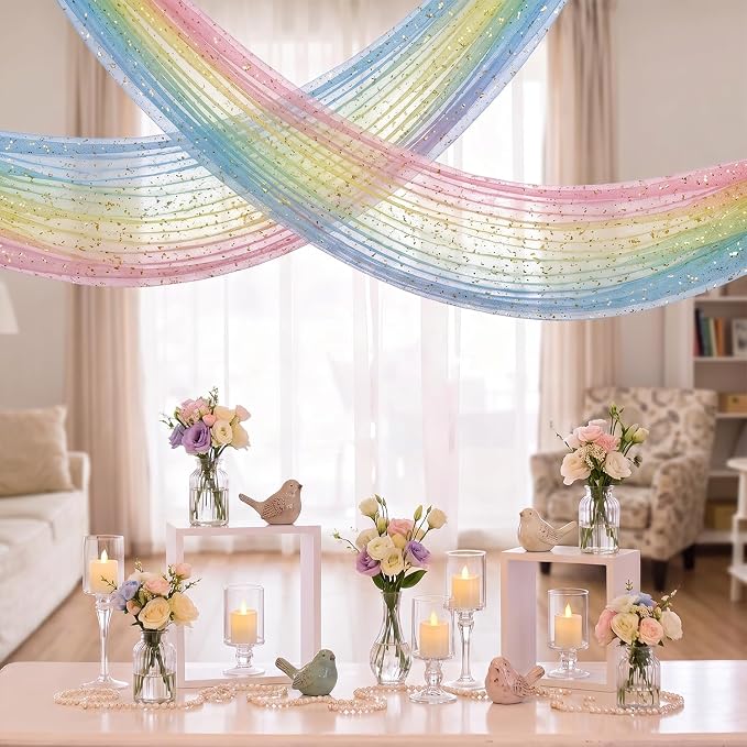 Artoid Mode 3-Pack Gold Gauze Table Runner 120 Inch 10FT, Rainbow Glitter - Image 6