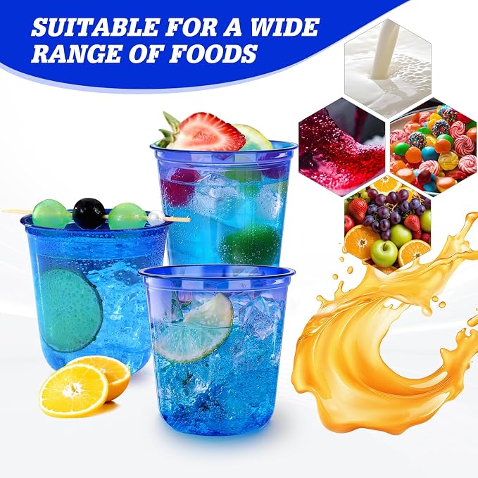 KesaPlan 100Pcs 12oz Blue Plastic Party Cups, Disposable Wine Cocktail Cups | - Image 7