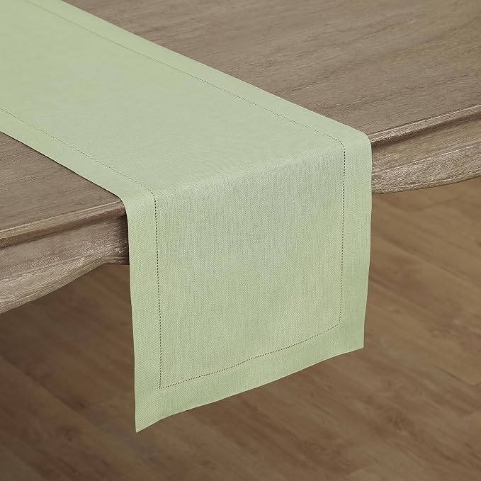 Solino Home 100% Pure Linen Table Runner Sage Green Hemstitch, 14 x 108 in | - Image 2
