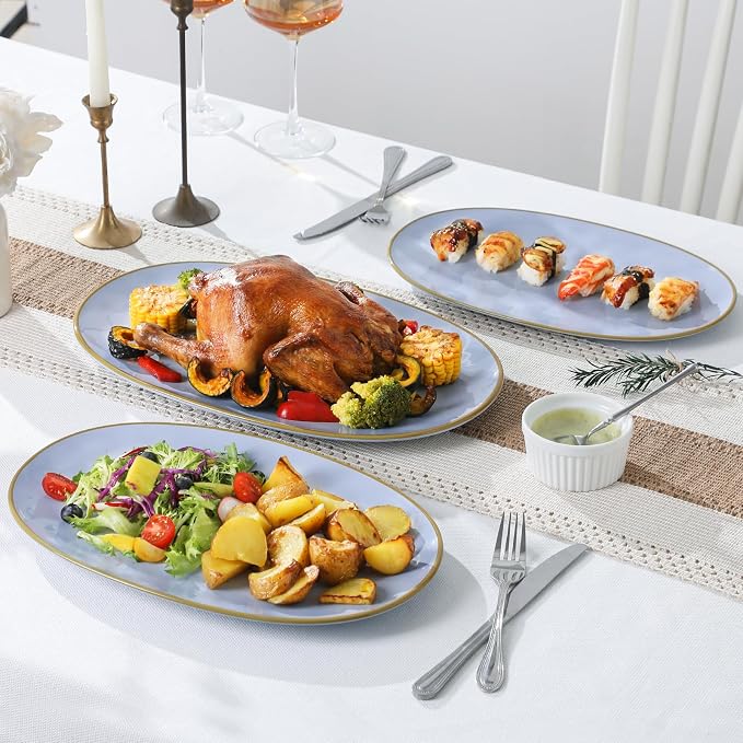 Ceramic Oval Serving Platter: 15.6/14.3/12.9 Inch Large Serving Dishes - Image 2