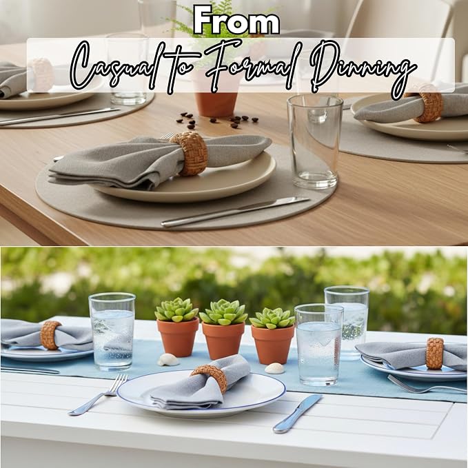 ALPHA Living HOME 6 Pcs Boho Rattan Woven Napkin Rings, Farmhouse Water - Image 5
