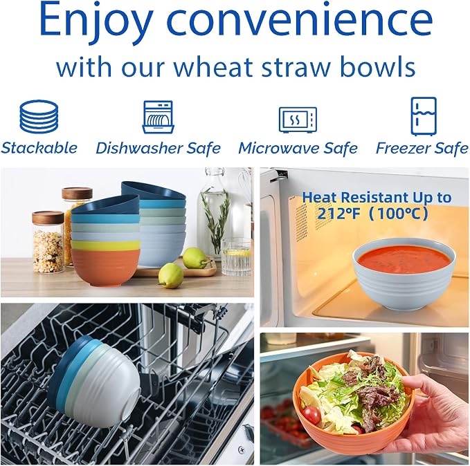 Unbreakable Cereal Bowls 25 OZ Microwave and Dishwasher Safe BPA-Free - Image 4