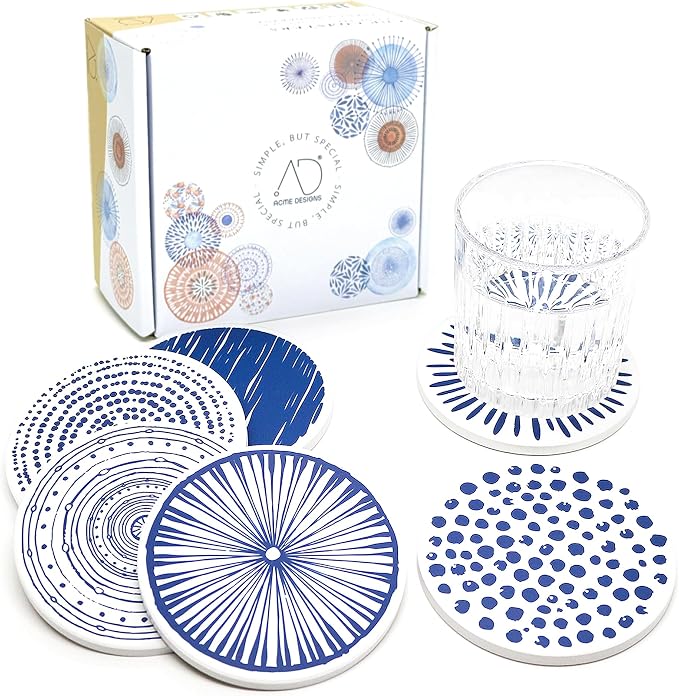 AD Set of 6 Coasters for Drinks Absorbing Round Ceramic Stone Coaster - Image 8