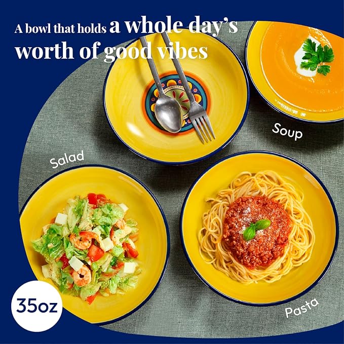 Bico Tunisian Pasta Bowls, 35oz Salad Bowl Set of 4, Large Ceramic Serving - Image 3