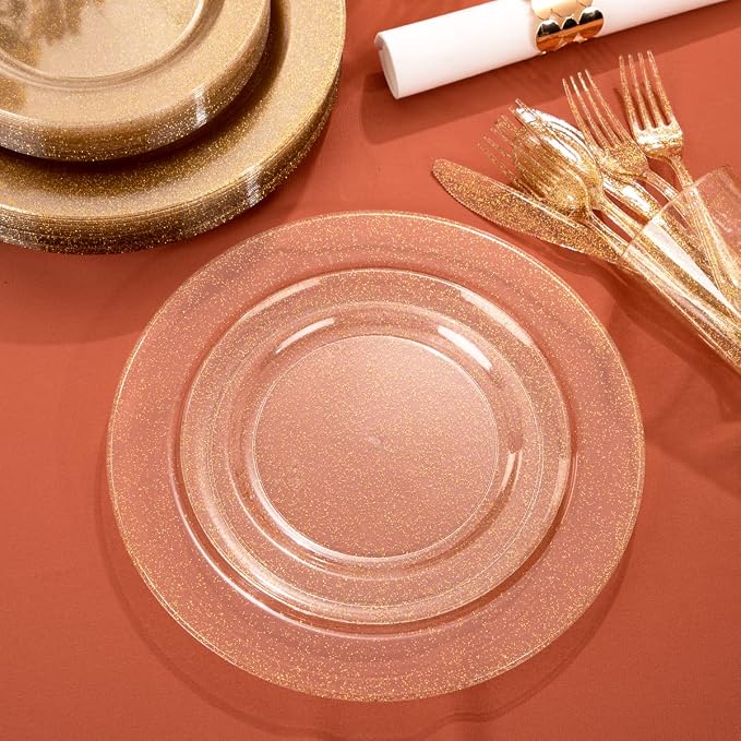102 Pcs Gold Glitter Plastic Plates, BPA Free, 51 Dinner & 51 Dessert Plates - Image 2