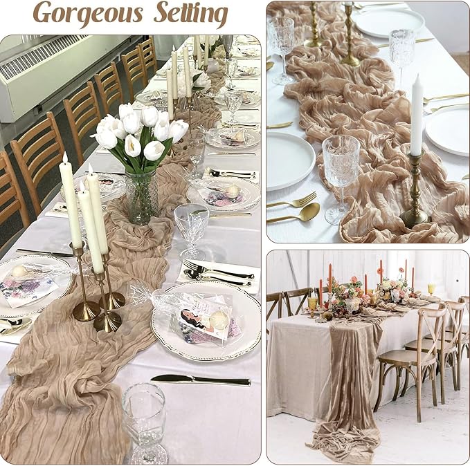 10 Packs Nude Cheesecloth Table Runner 35x120 inch, Boho 10ft Light Brown - Image 5