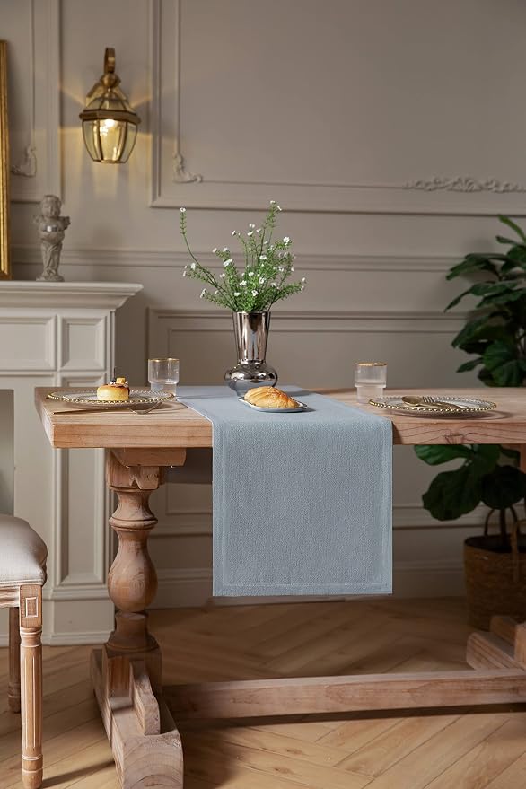 Burlap Style Farmhouse Table Runner, 14x48 Inches Light Dusty Blue | Thick - Image 3