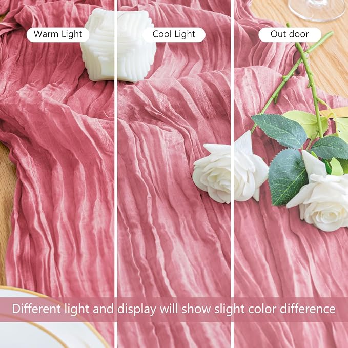 Cheesecloth Table Runner 10FT 3Pcs Pink Boho Gauze Rustic Sheer Runners | - Image 8