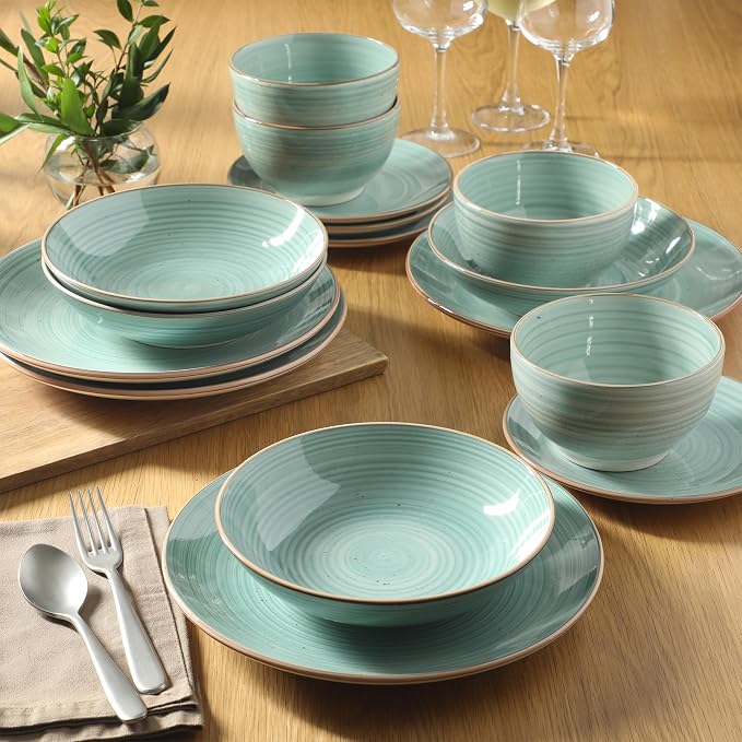 Gibson Home Stonebury 16 Piece Plates and Bowls Teal Dishes - Image 6