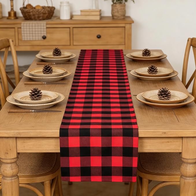 ShinyBeauty Red Black Table Runner 13X108-Inch Checked Runner - Image 7