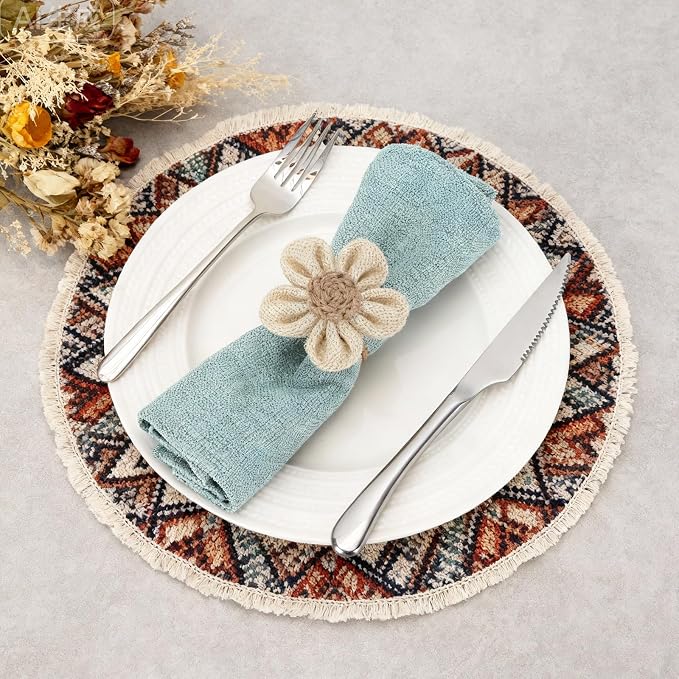 Napkin Rings Set of 12 Handmade Rustic Napkin Rings Reusable Boho Napkin Ring - Image 2
