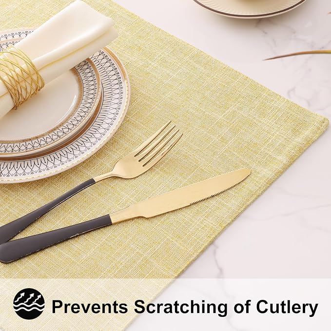 Faux Cotton Linen Placemats Set of 6, Cloth Washable Farmhouse Dining Table Mats - Image 4