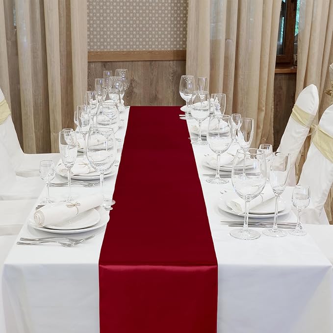Aneco 16 Pack Satin Table Runner 12 x 108 Inch Burgundy Long Wedding Satin Silk - Image 4