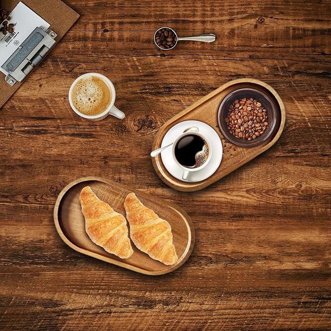 Solid Acacia Wood Serving Trays 12 Pcs Rectangular Platter | 10 In Oval Plates - Image 7