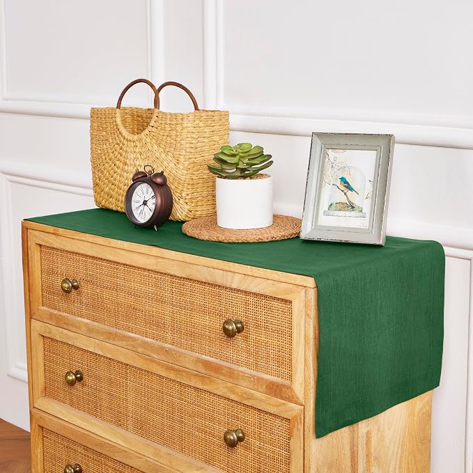 Solino Home 100% Pure Linen Table Runner Pine Green Woven, Fete 14 x 48 in | - Image 4