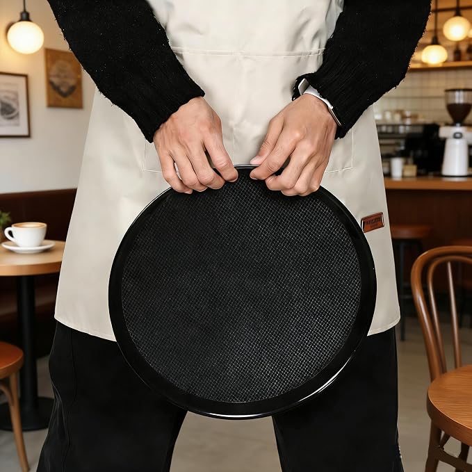 4 Pack 13.58 Inch Round Non-Slip Tray, Restaurant Serving Tray | Black - Image 5