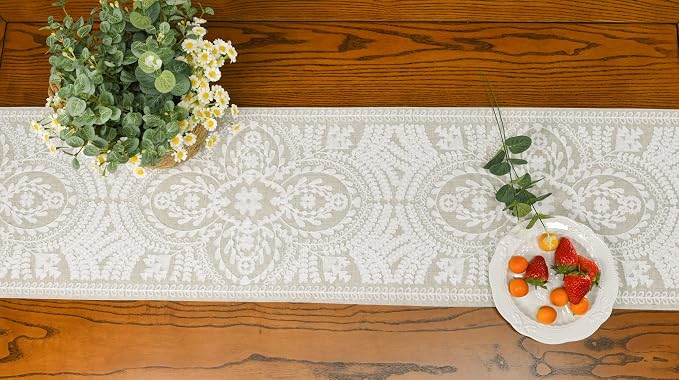 KEVA Boho Table Runner 91inches Long, Farmhouse Rustic Vintage White - Image 5